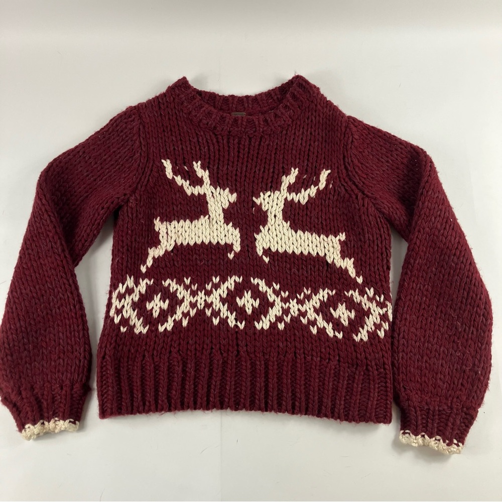 Free People Dancer and Prancer Reindeer Chunky Knit Crewneck Sweater